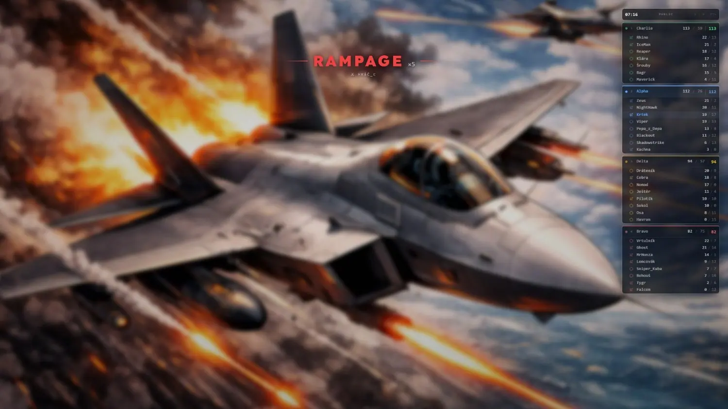 Rampage kill streak callout over an F-22 Raptor firing during an air battle on MCS FiveM