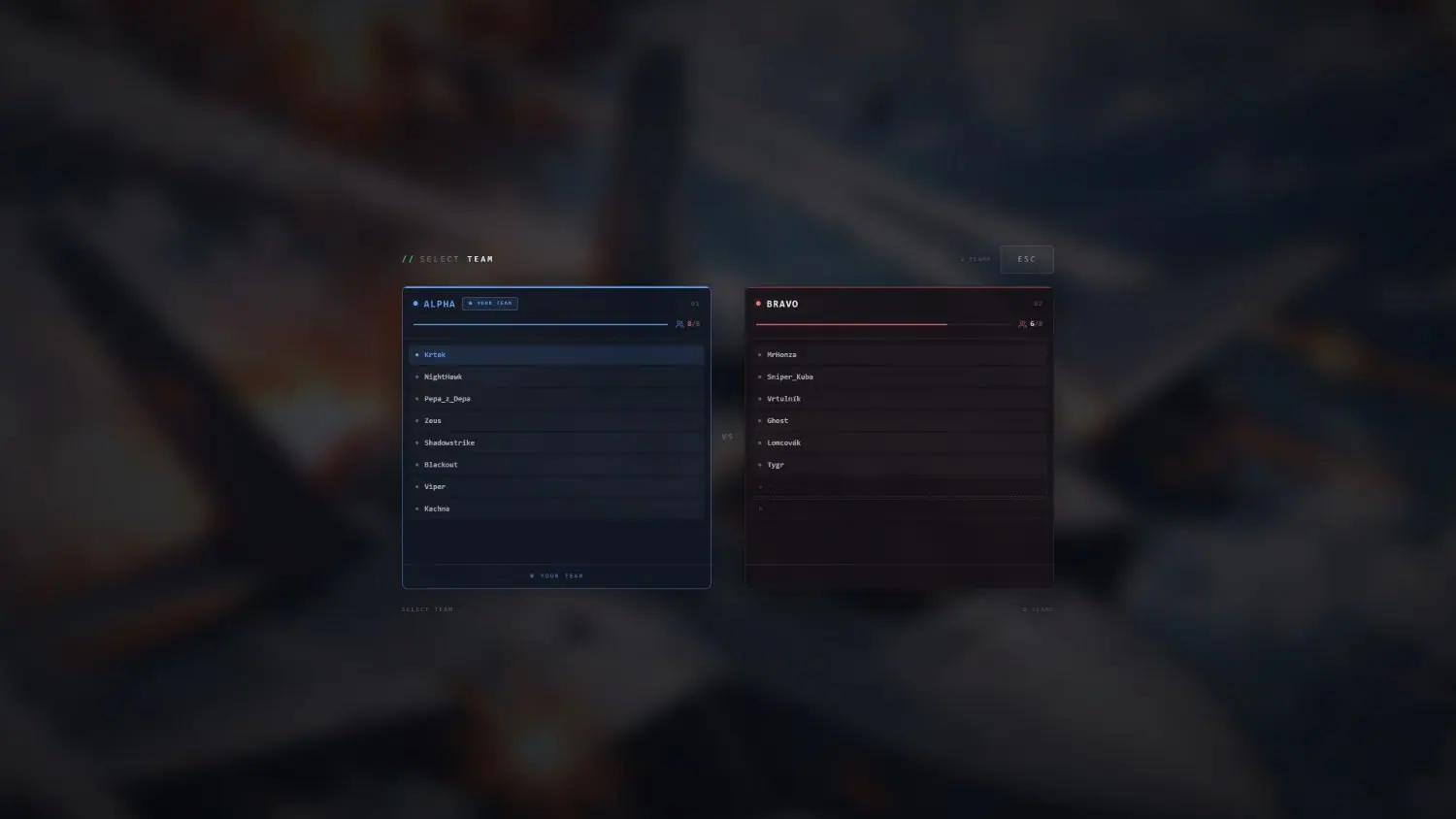 Two-team standoff on the MCS FiveM server. With two teams the roster switches to a VS layout.